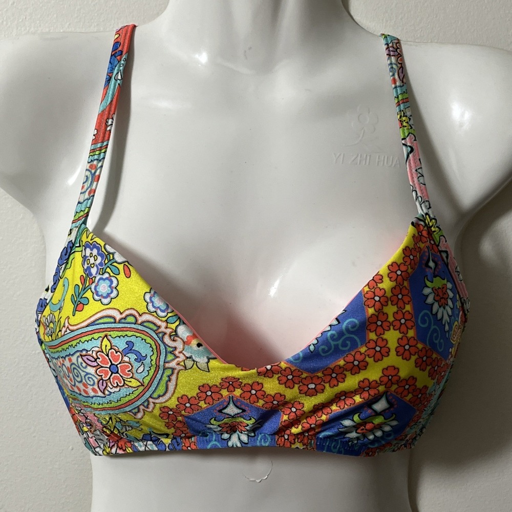 LULI FAMA Siren Dance Bikini Top Womens S Multicolor Criss-Cross Back Bra Swim